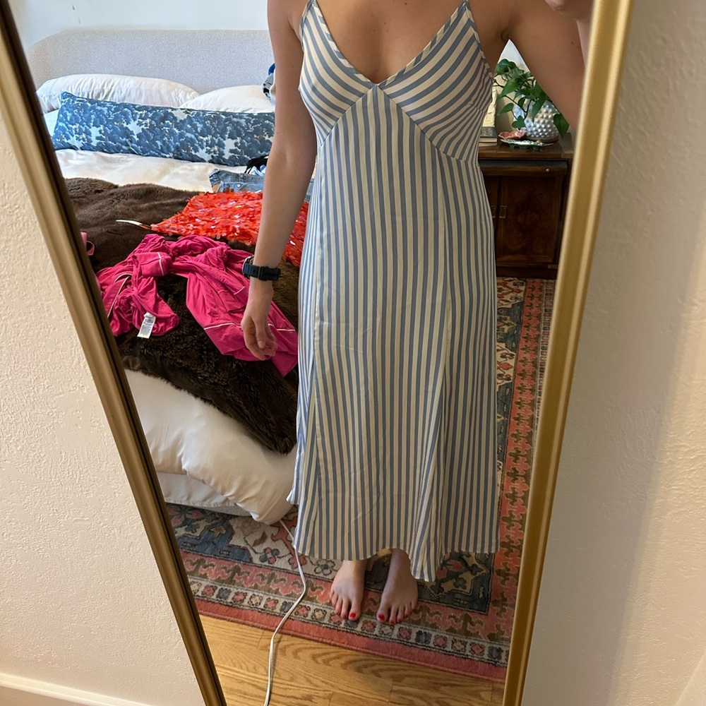 H&M Blue and White Striped Maxi Slip Dress